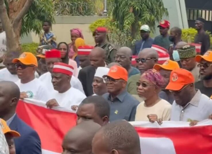 ADC Crisis Atiku Obi Kwankwaso Others Protest At INEC HQ