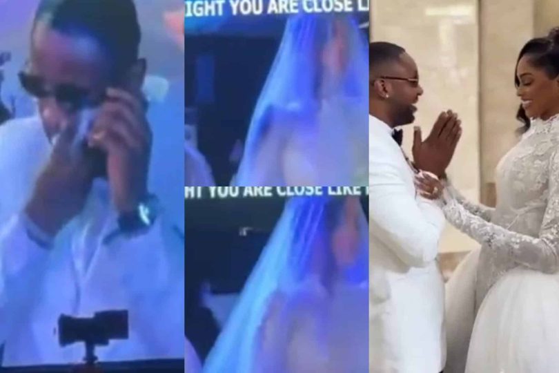 Emotional moment BBNaija Cross Okonkwo break down in tears as he watches his wife walk down the aisl