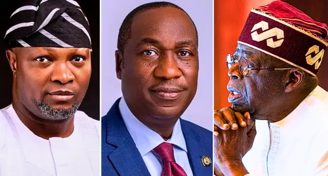 L R Governorship aspirant Abdulazeez Jandor Adediran Lagos Deputy Governor Obafemi Hamzat and Presi