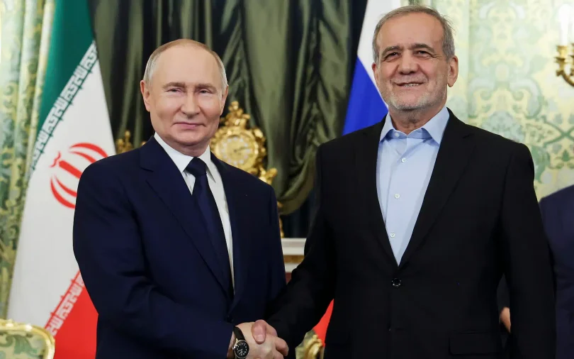 Russian President Vladimir Putin and Iran President Masoud Pezeshkian