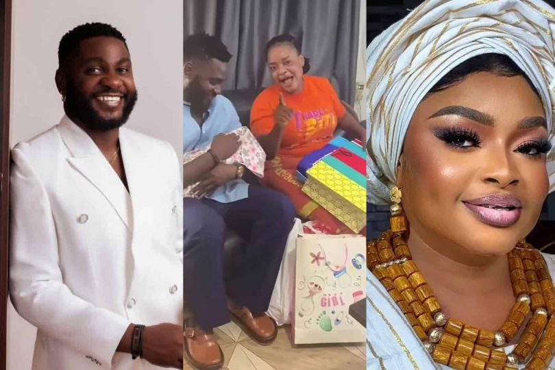 Sweet moment Jide Awobona visits Toyosi Adesanya soils her newborn daughter with gifts Kemi Filani b