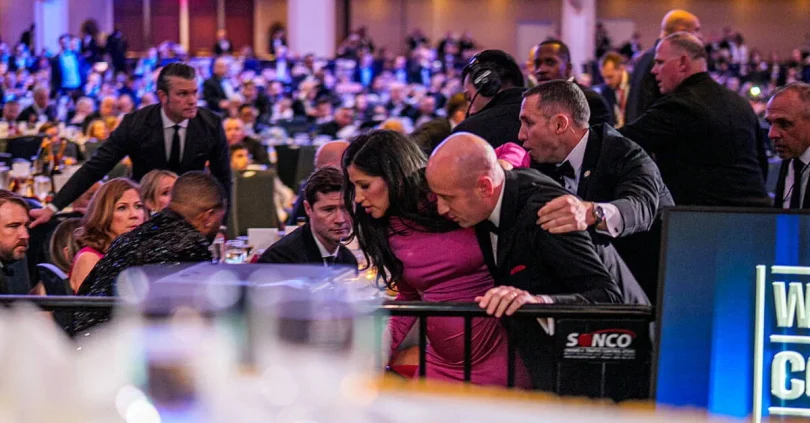 thuds an eerie silence then chaos at trump dinner with white house journalists