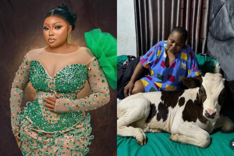 Actress Bakare Zainab shows off her new cow pet