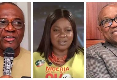 L R Bayo Onanuga OK Movement Coordinator Adefolaseye Adebayo and Peter Obi scaled