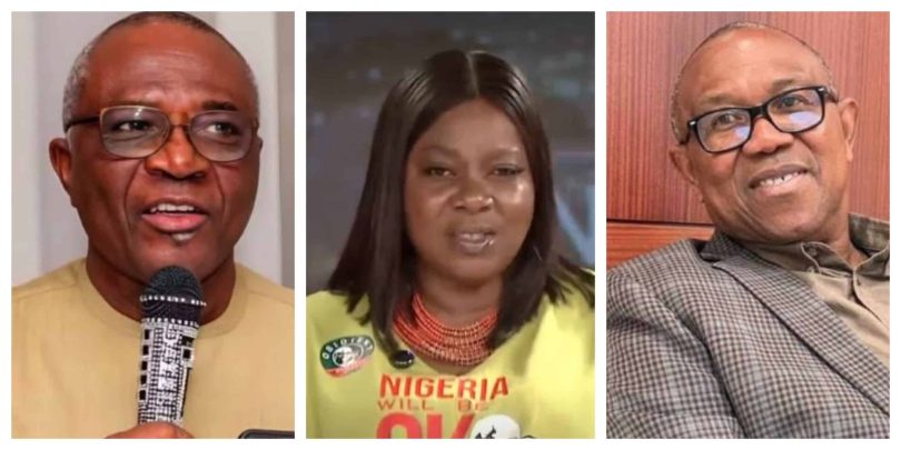 L R Bayo Onanuga OK Movement Coordinator Adefolaseye Adebayo and Peter Obi scaled