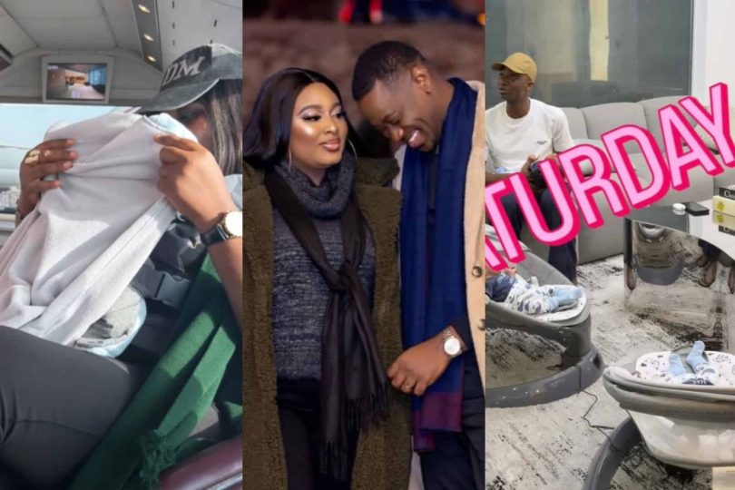 Lateef Adedimeji and Bimpe with their newborn triplets