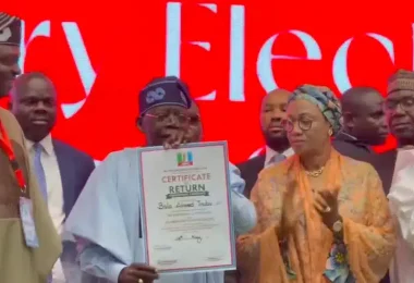 President Bola Ahmed Tinubu receives the All Progressives Congress Certificate of Return. Photo cred