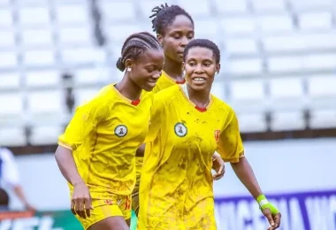 Chioma Moses dey jubilate after her late goal inside the NWFL title charge 1