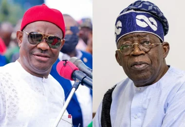 Composite image of Nyesom Wike left and President Bola Tinubu right