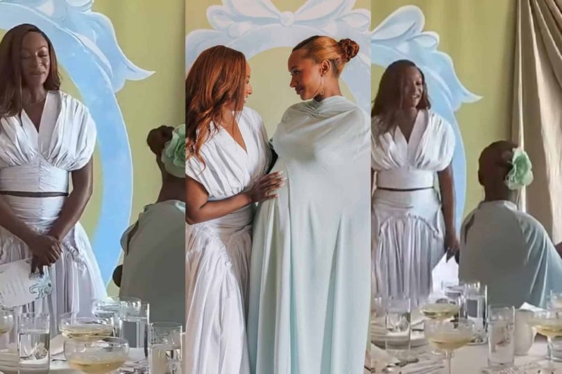 DJ Cuppy leads prayer for Temi Otedola at baby shower