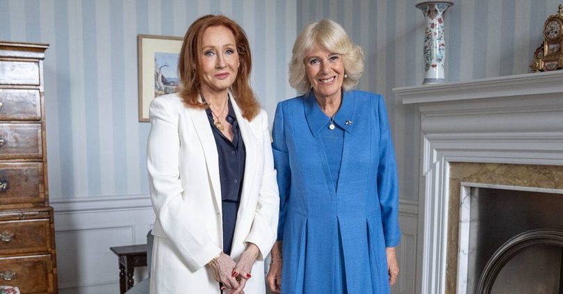 britain s queen camilla welcomes jk rowling to palace of holyroodhouse