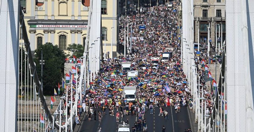 tens of thousands march in the first budapest pride since orban was voted out