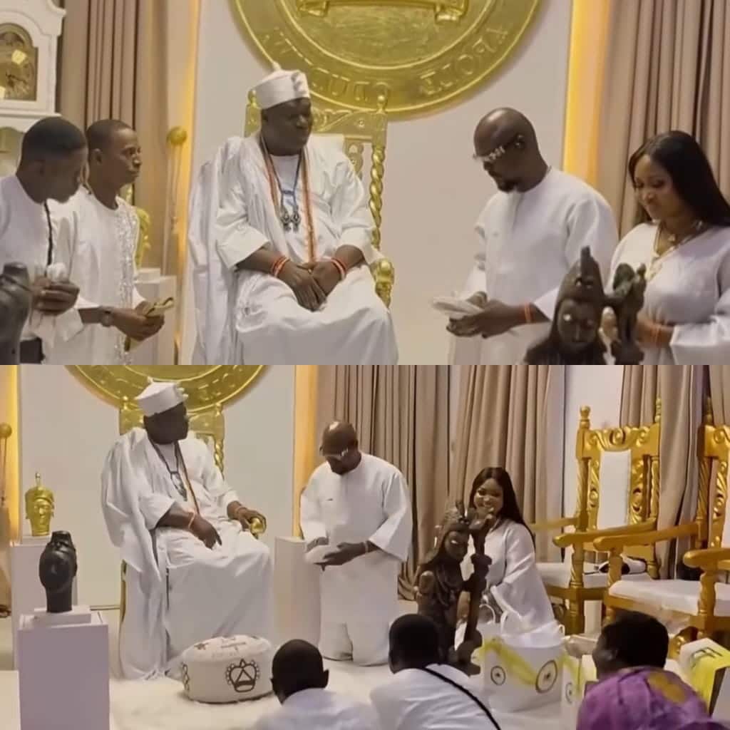 Baba Ijesha and wife at Ooni's palace