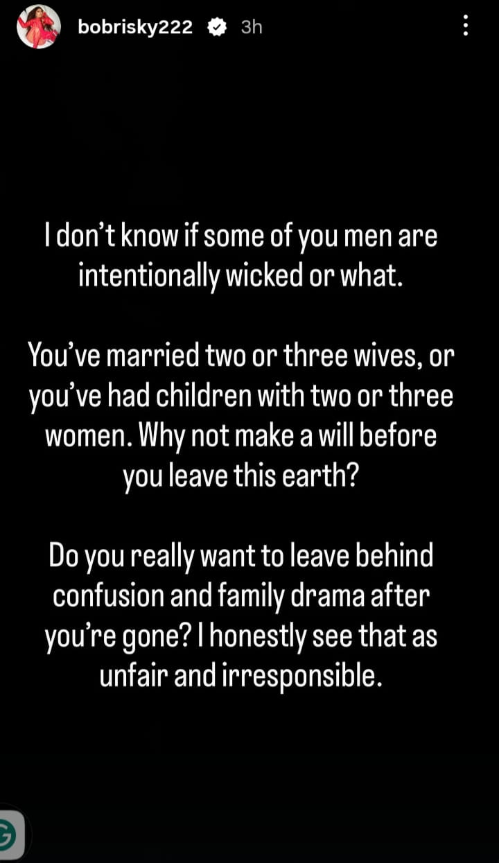 Bobrisky slams men with many wives who die without will