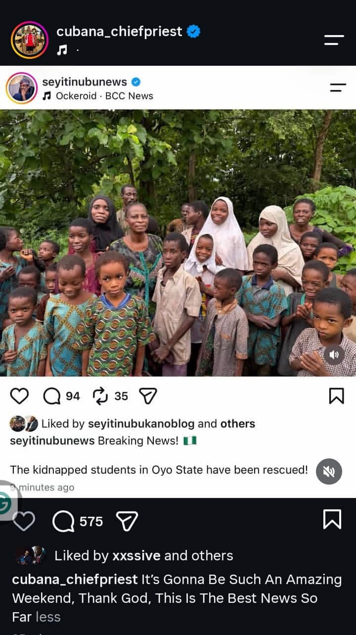 Cubana Chief Priest rejoices over freedom on Oyo pupils