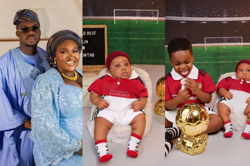 Cute Abiola and wife celebrate son as he turns 3 months