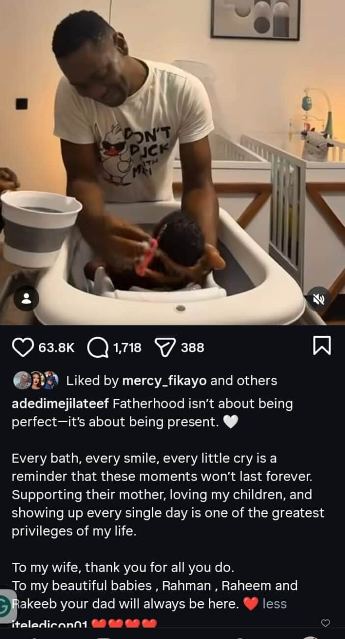 Lateef Adedimeji baths sons