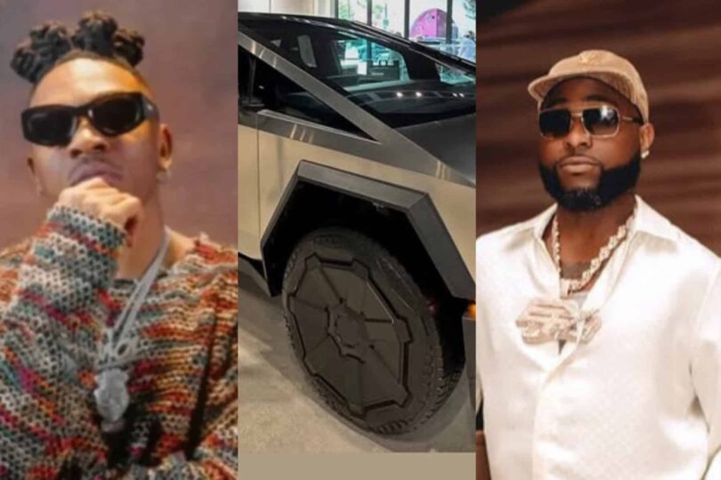 Mayorkun reacts as Davido gifts him Cybertruck
