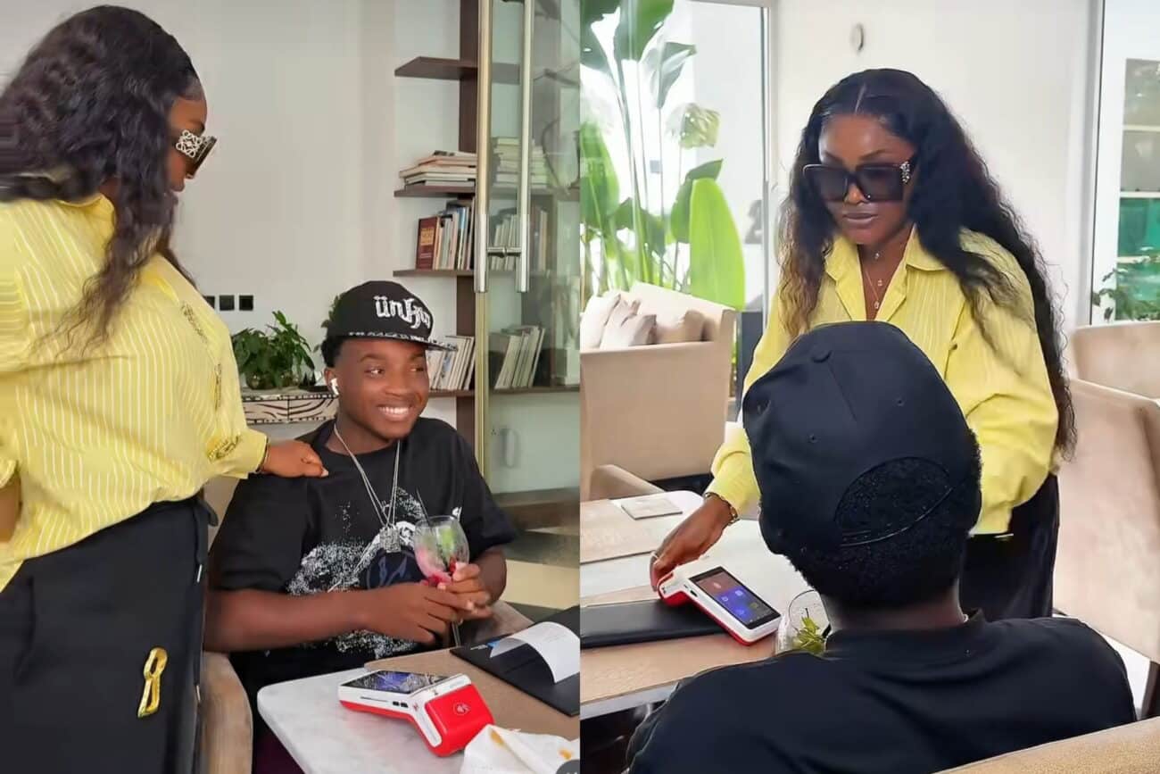 Mercy Aigbe and son lunch date