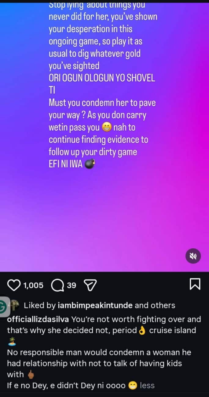 Stop lying Liz Da Silva lashes out at man