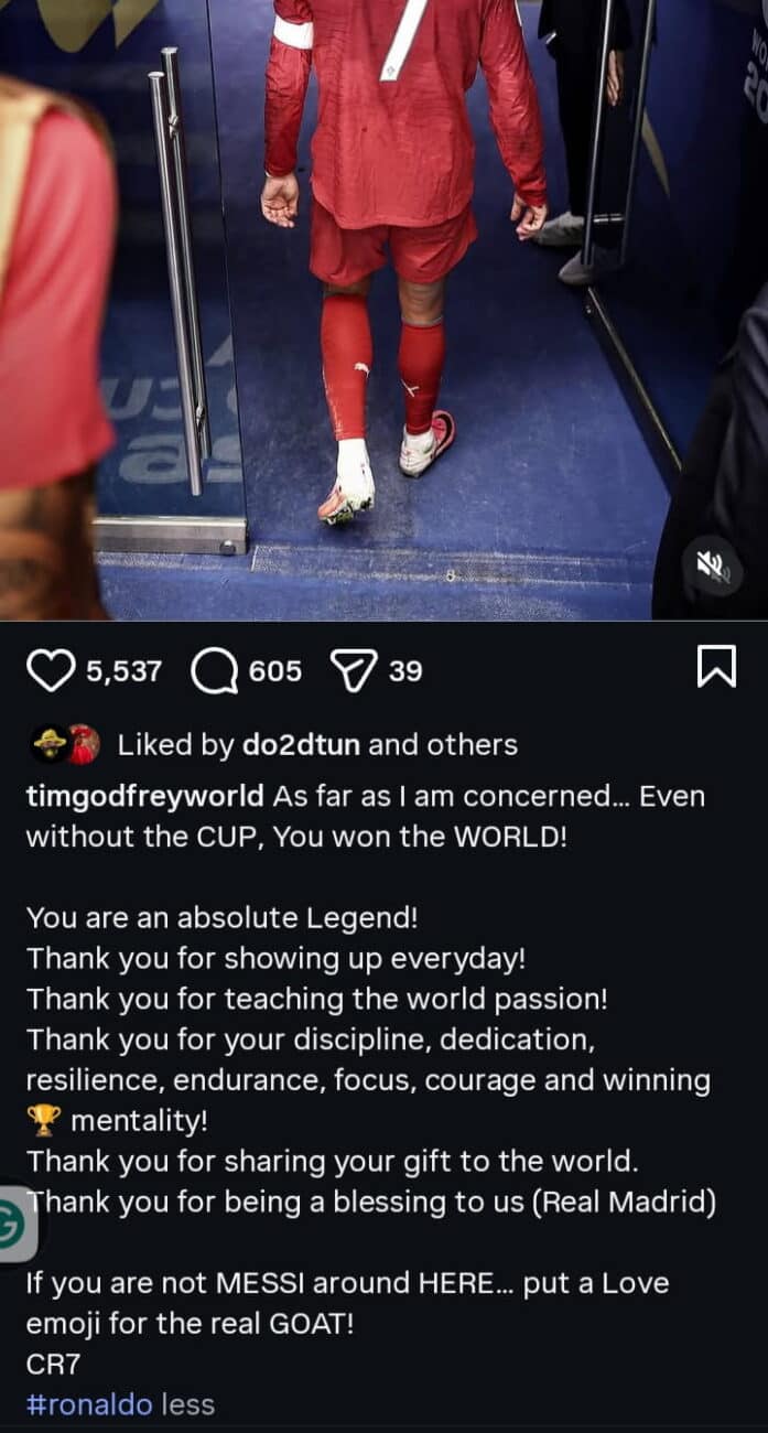 Tim Godfrey hails Ronaldo