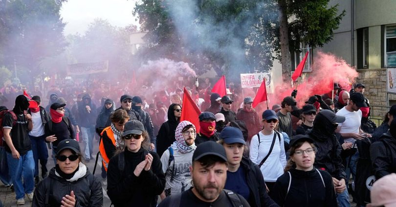 far right afd party elects leaders as protesters and police clash in germany