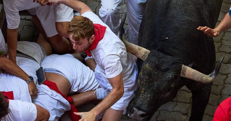 runner gored in the face at spain s san fermin bull run festival