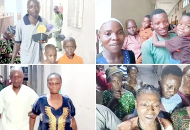 the rescued oriire pupils and teachers with their families at the ladoke akintola university teachin