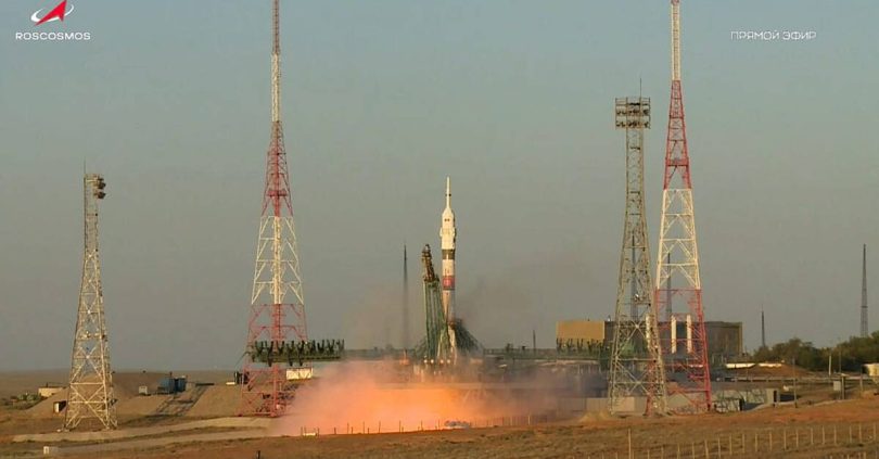 us russian crew blasts off for eight month stint on international space station